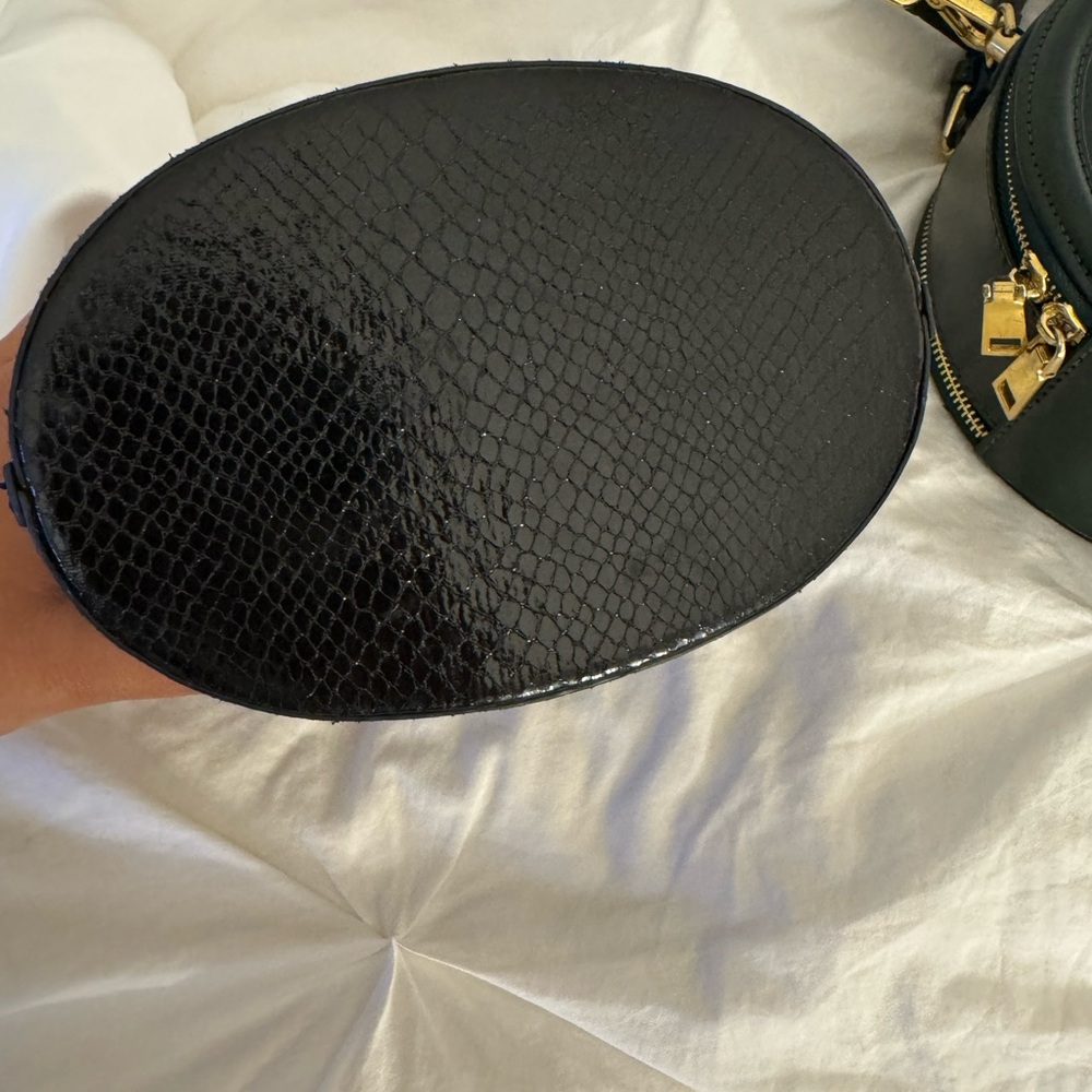 Black Snakeskin Bucket Bag with Gold Buckle Accent - Picture 8 of 11